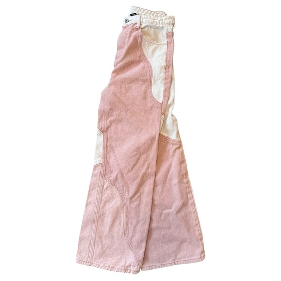 Cider Women's Patchwork Wide Leg Relaxed Fit Jeans Retro Y2K Pink White, sz S - Picture 3 of 5